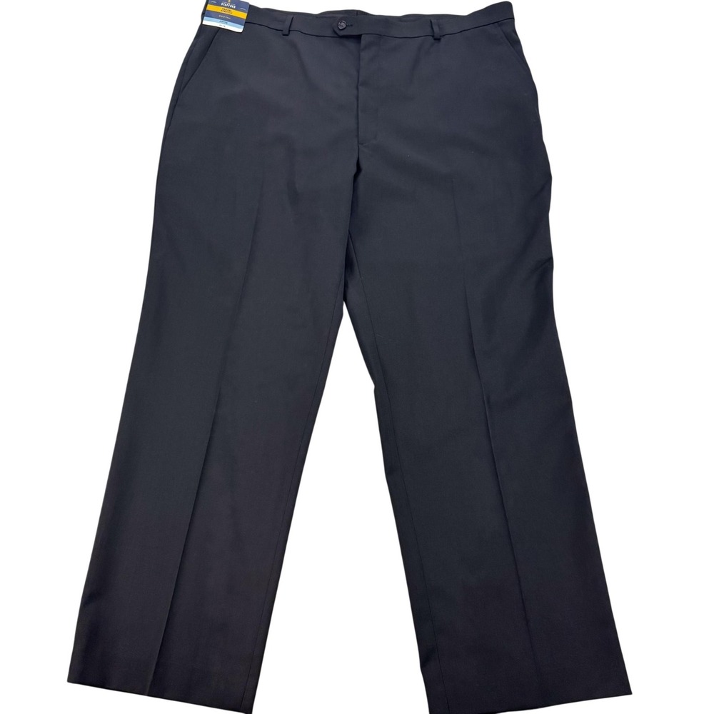 Stafford Travel Stretch Dress Pants Mens 46x32 Black Classic Big & Tall NEW $115